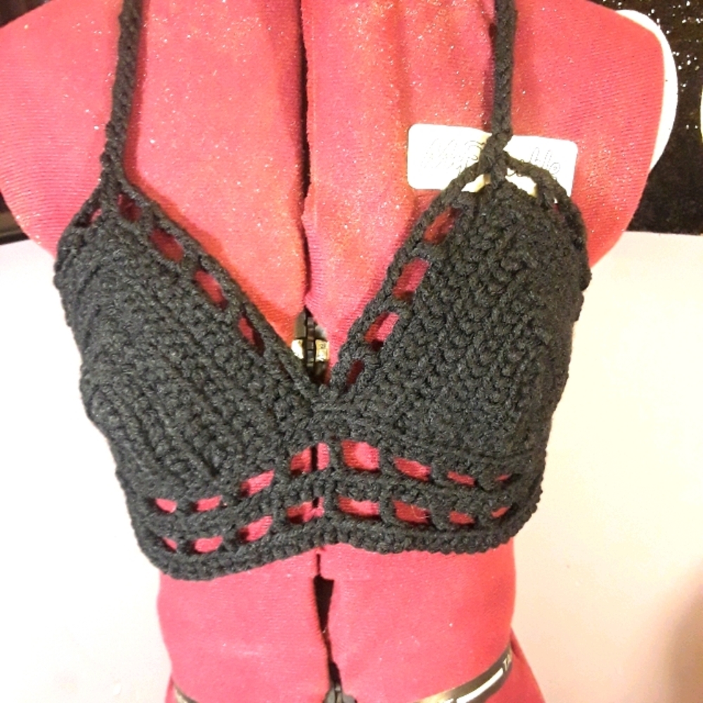 Handmade Black Crochet net bikini/crop top